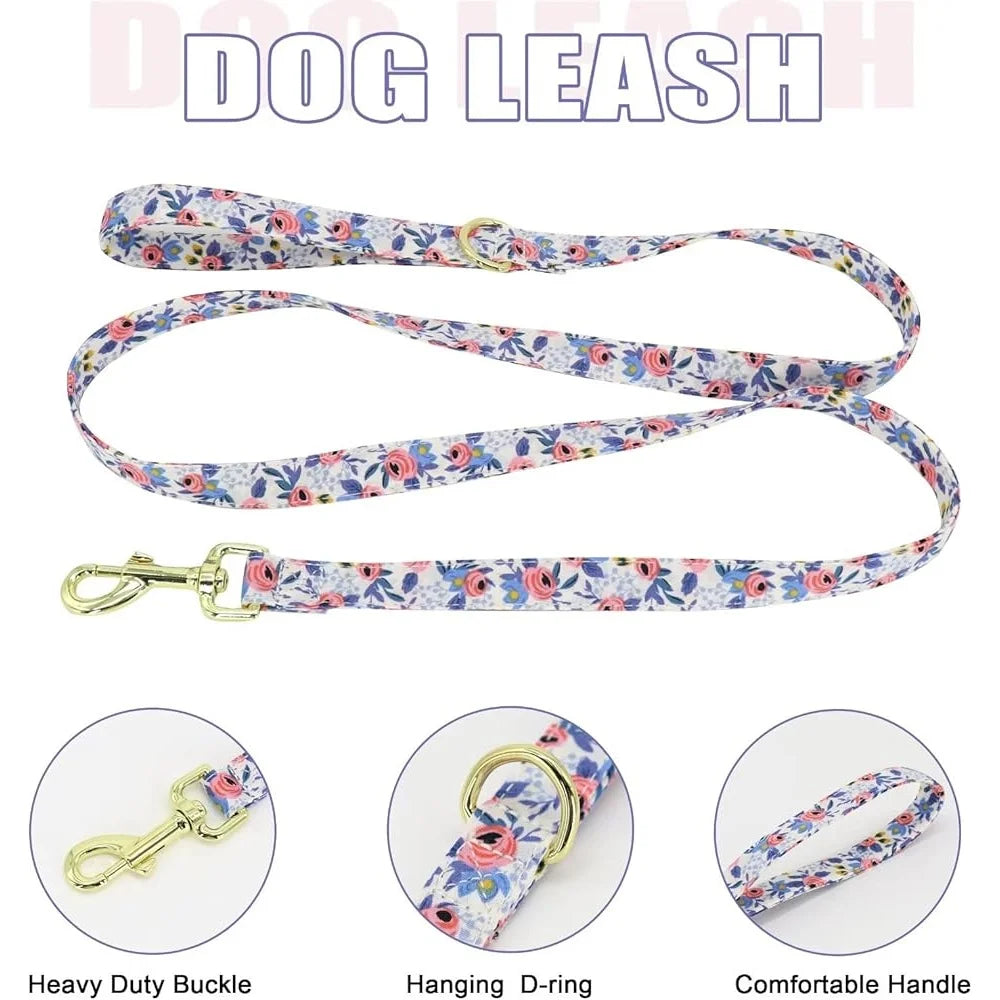 Dog Harness Leash Collar Set Adjustable Floral Soft Mesh Pet Vest