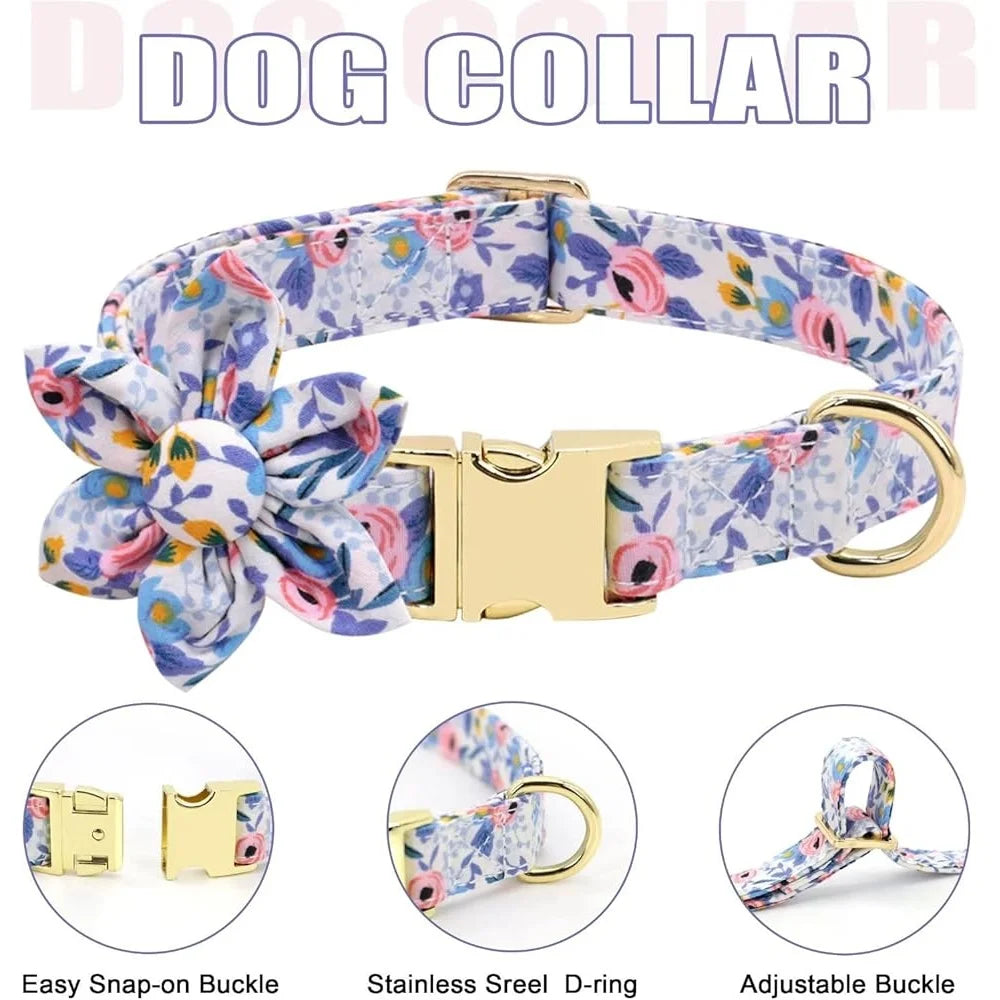 Dog Harness Leash Collar Set Adjustable Floral Soft Mesh Pet Vest