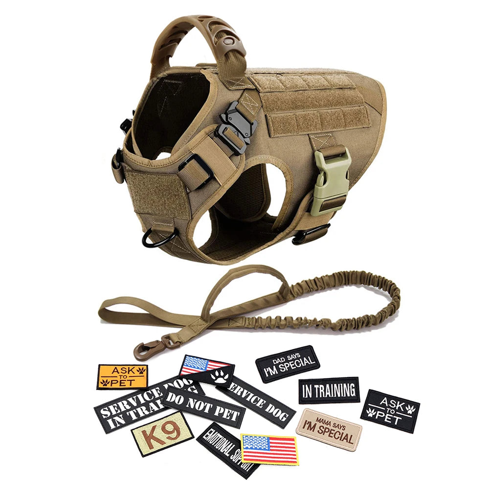 Large Dog Harness Collar Leash Bags Patches Set Training Vests Tactical Dogs
