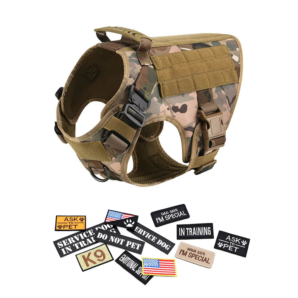 Large Dog Harness Collar Leash Bags Patches Set Training Vests Tactical Dogs