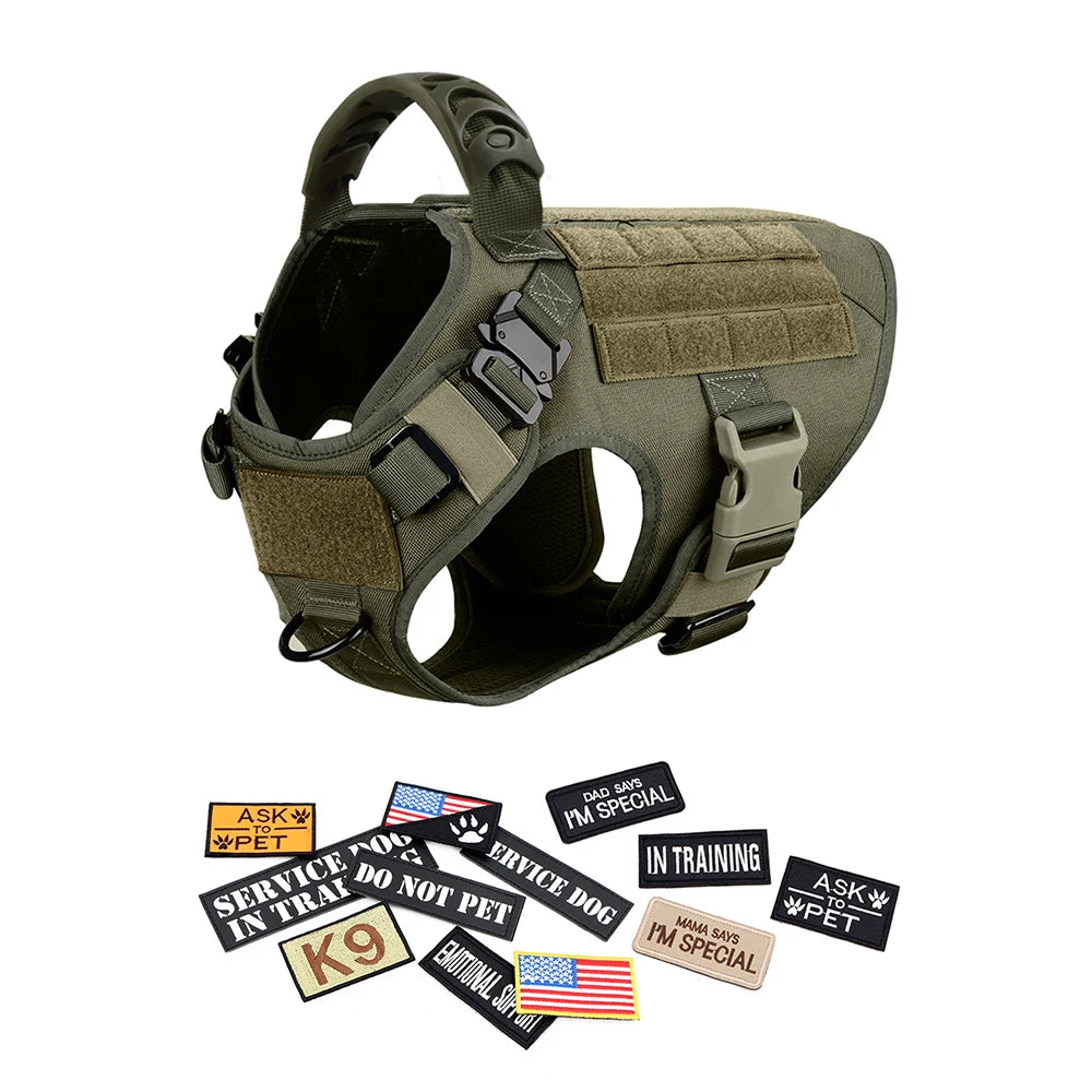 Large Dog Harness Collar Leash Bags Patches Set Training Vests Tactical Dogs
