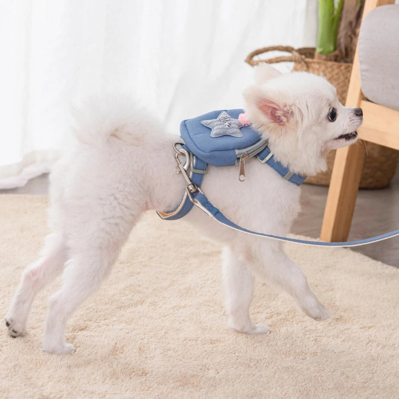 Pet Cute Dog Cat Harness with backpack Vest