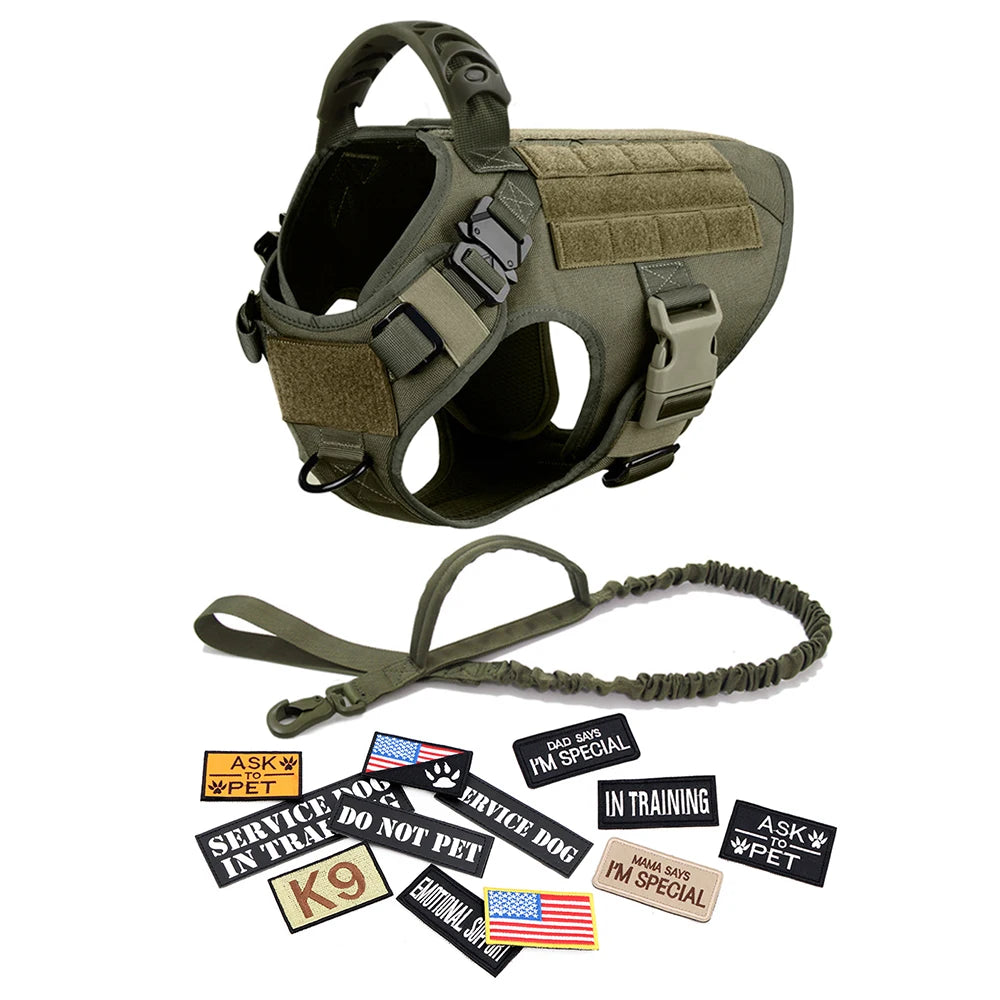 Large Dog Harness Collar Leash Bags Patches Set Training Vests Tactical Dogs