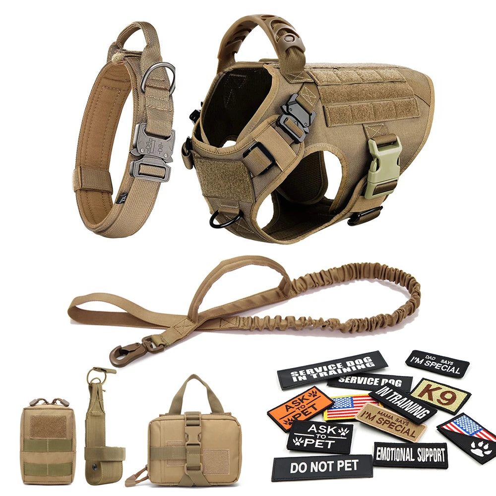 Large Dog Harness Collar Leash Bags Patches Set Training Vests Tactical Dogs