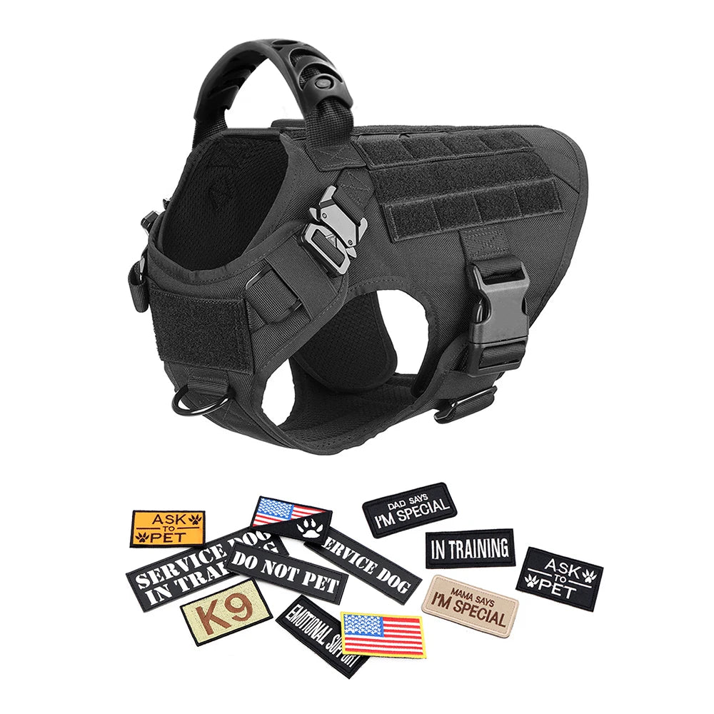 Large Dog Harness Collar Leash Bags Patches Set Training Vests Tactical Dogs