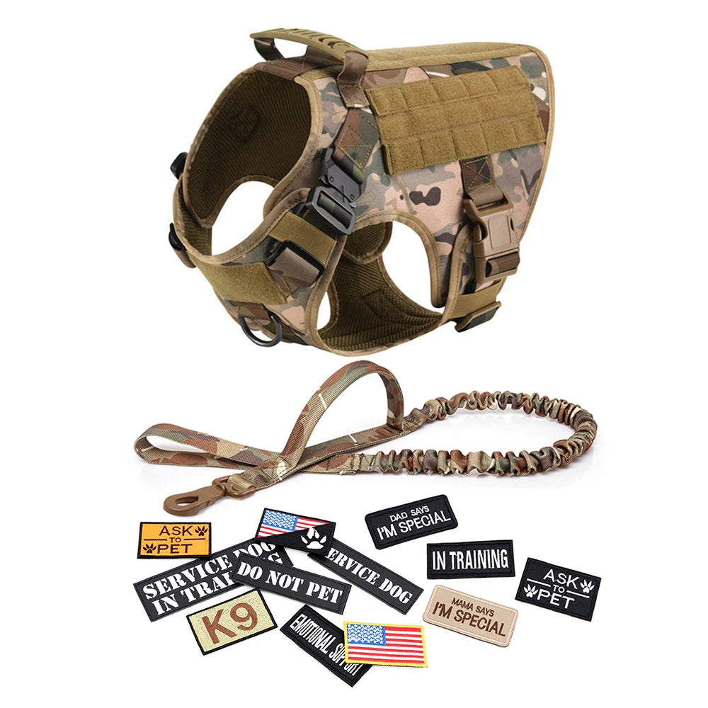 Large Dog Harness Collar Leash Bags Patches Set Training Vests Tactical Dogs
