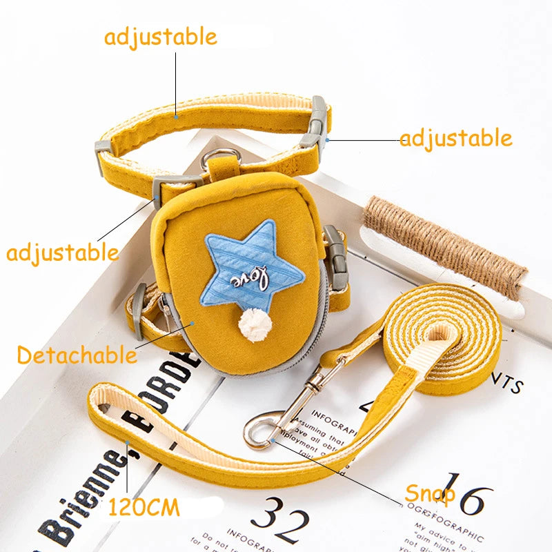 Pet Cute Dog Cat Harness with backpack Vest