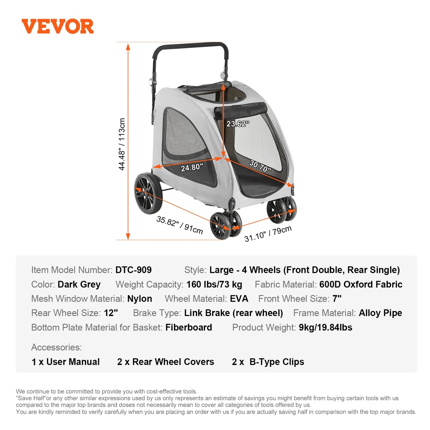 VEVOR Pet Stroller Carrier Dog Cat Strollers Lightweight