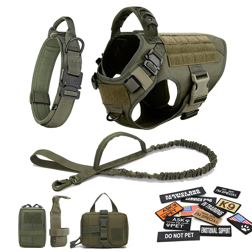 Large Dog Harness Collar Leash Bags Patches Set Training Vests Tactical Dogs