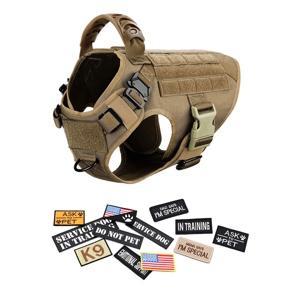 Large Dog Harness Collar Leash Bags Patches Set Training Vests Tactical Dogs
