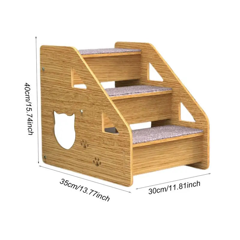 Pet Stairs 3-Level Wood For Medium/Small Dogs Cats