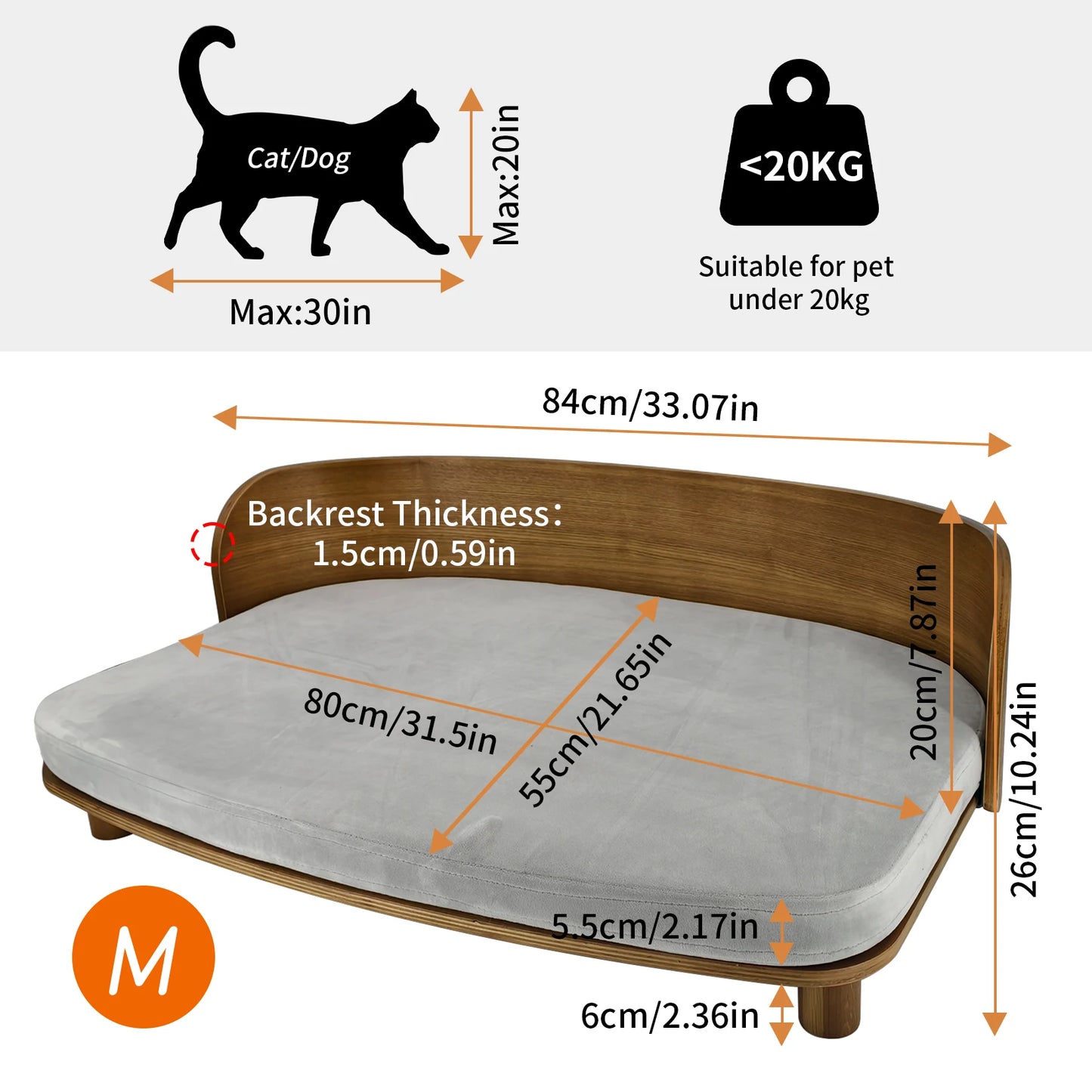 BingoPaw S/M Elevated Cat Bed Wooden Indoor Cat Couch Bed,