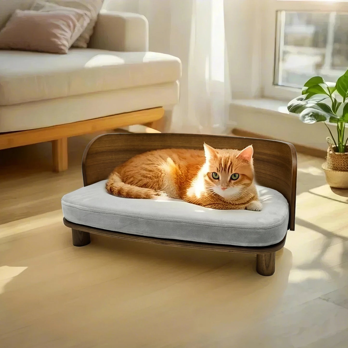 BingoPaw S/M Elevated Cat Bed Wooden Indoor Cat Couch Bed,