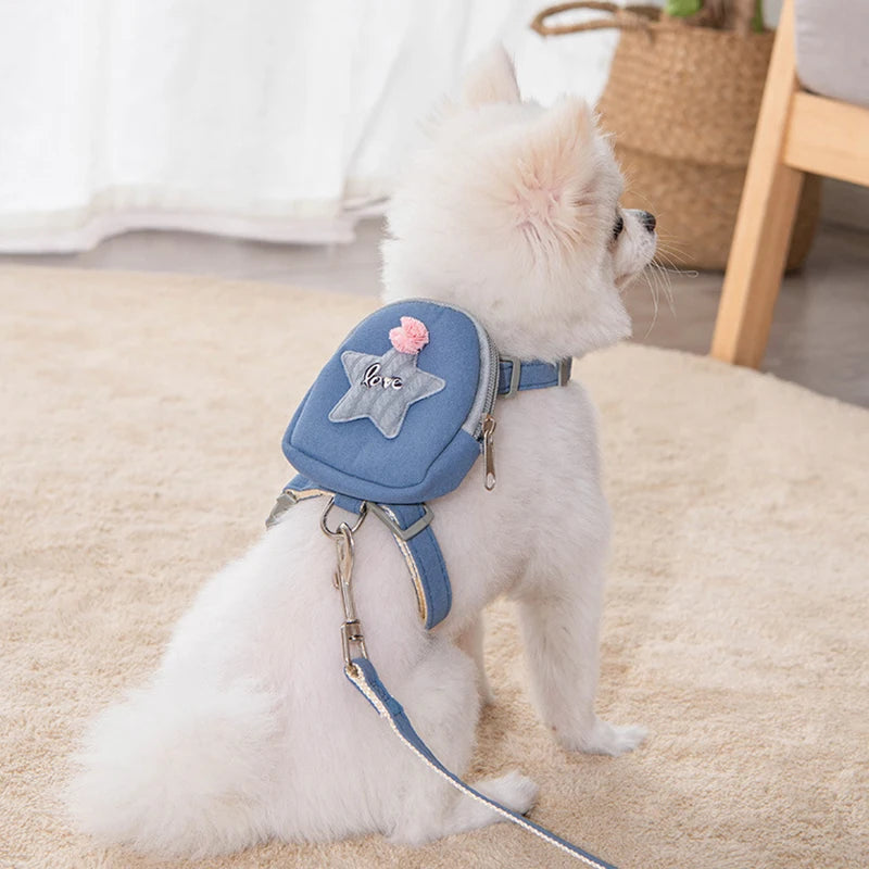 Pet Cute Dog Cat Harness with backpack Vest