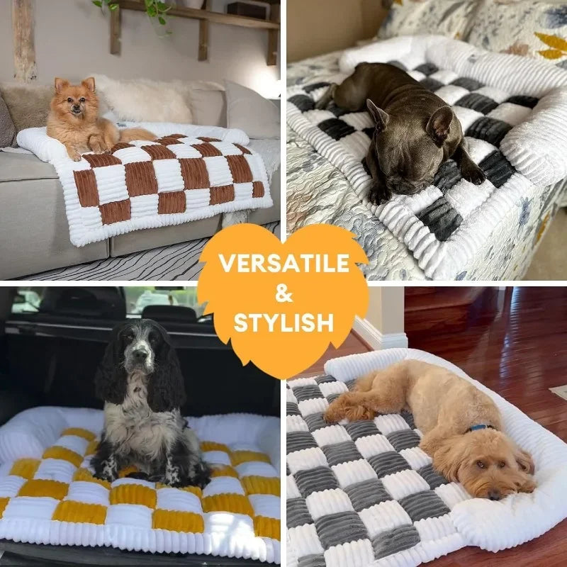 Pet Mat for Furniture Cream Square Plaid  Couch Cover