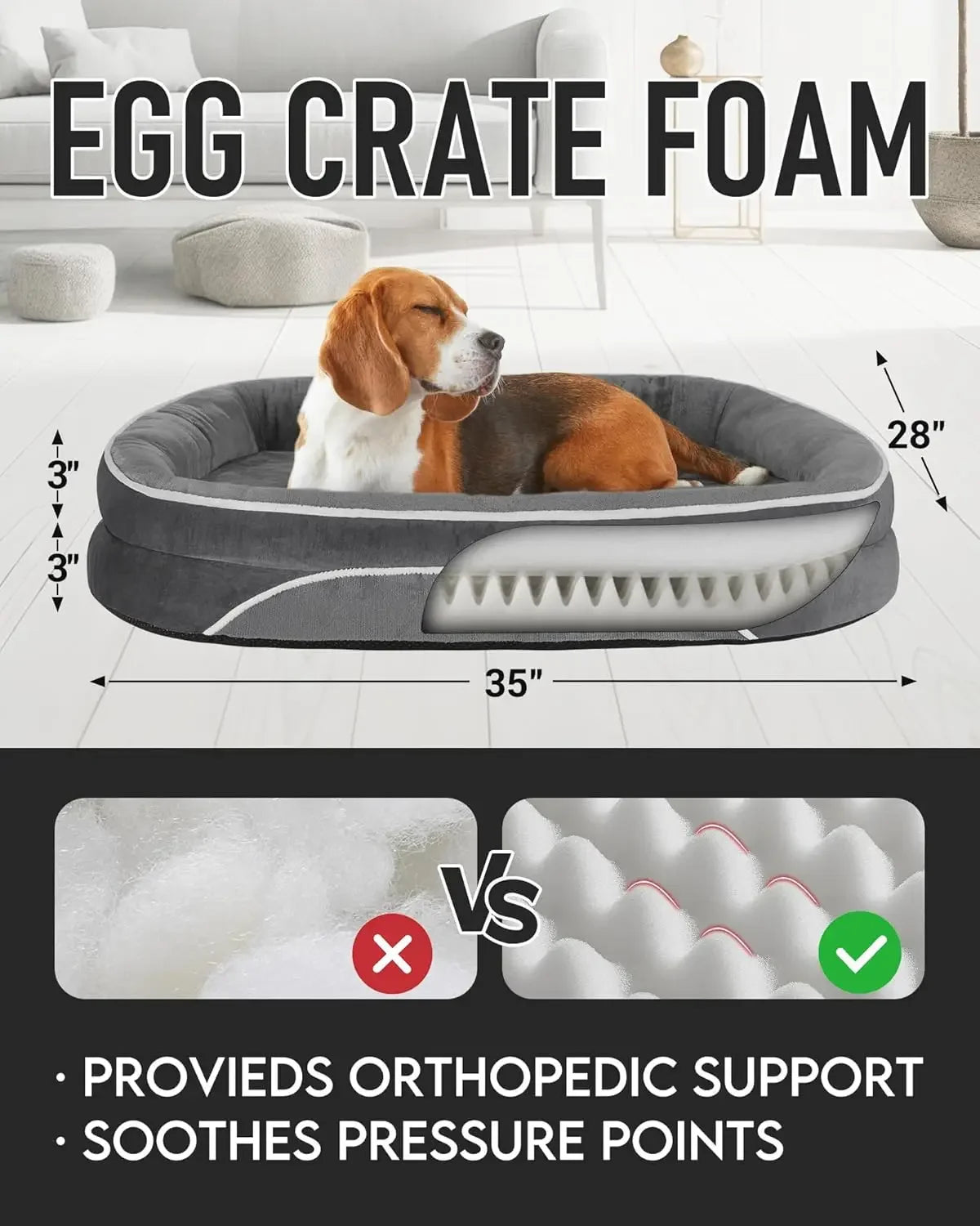 Dog Bed Couch for Large Sized Pets with Egg Foam Support,