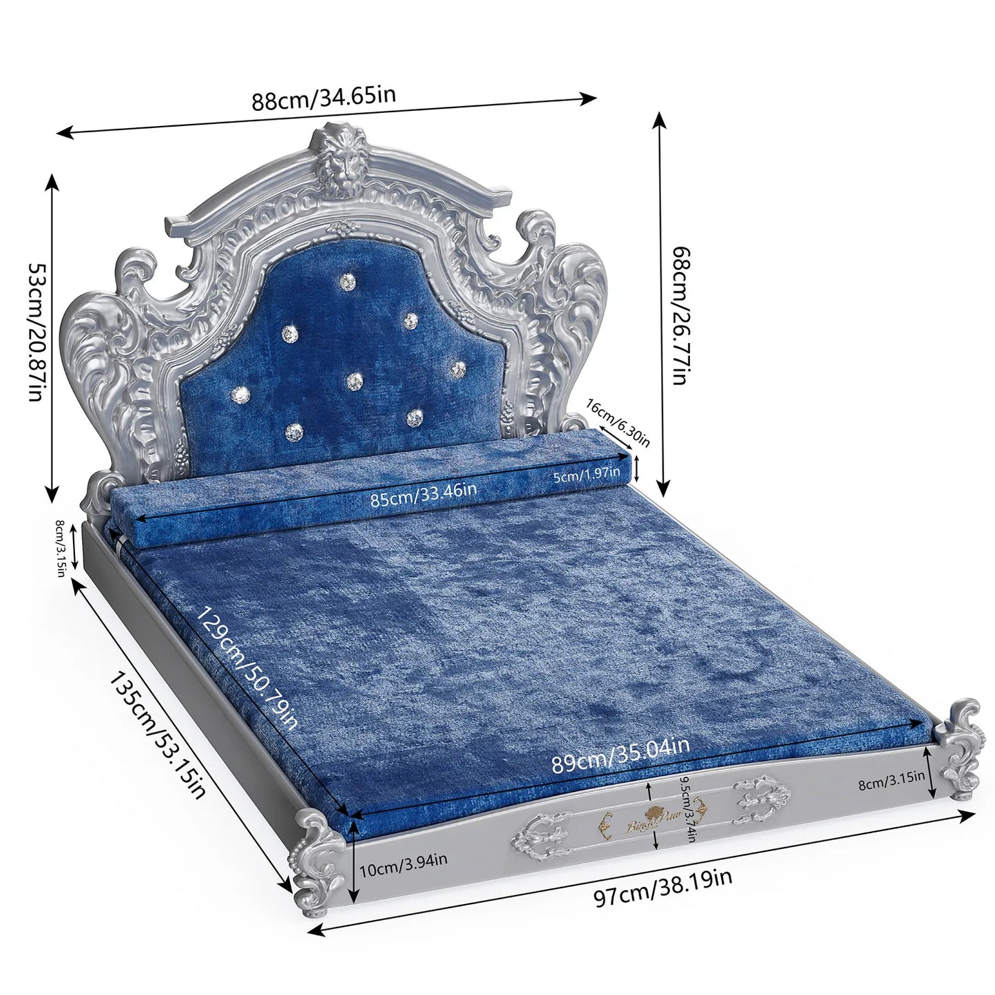 Bingopaw Luxury Pet Bed with Headboard, Dutch Velvet