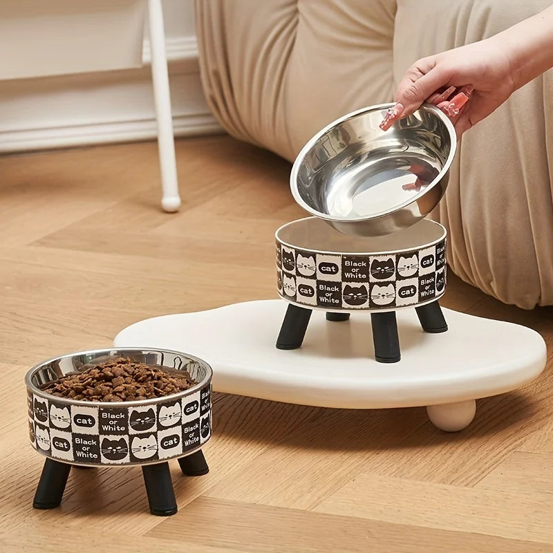 Elevated stainless steel cat bowl with neck protection design  1pc
