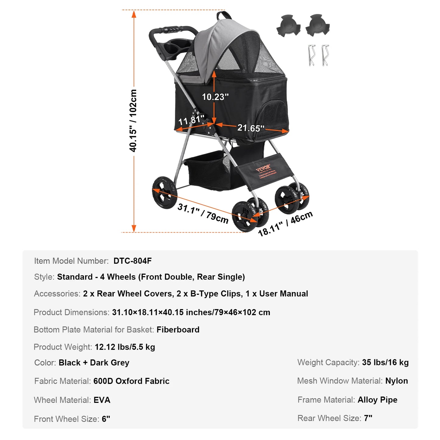 VEVOR Pet Stroller Carrier Dog Cat Strollers Lightweight