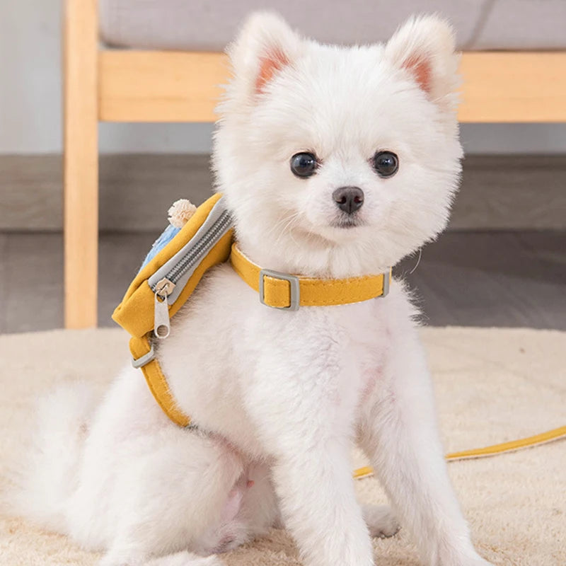 Pet Cute Dog Cat Harness with backpack Vest