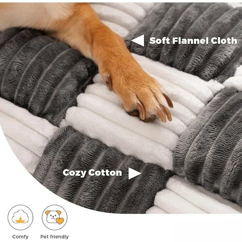 Pet Mat for Furniture Cream Square Plaid  Couch Cover