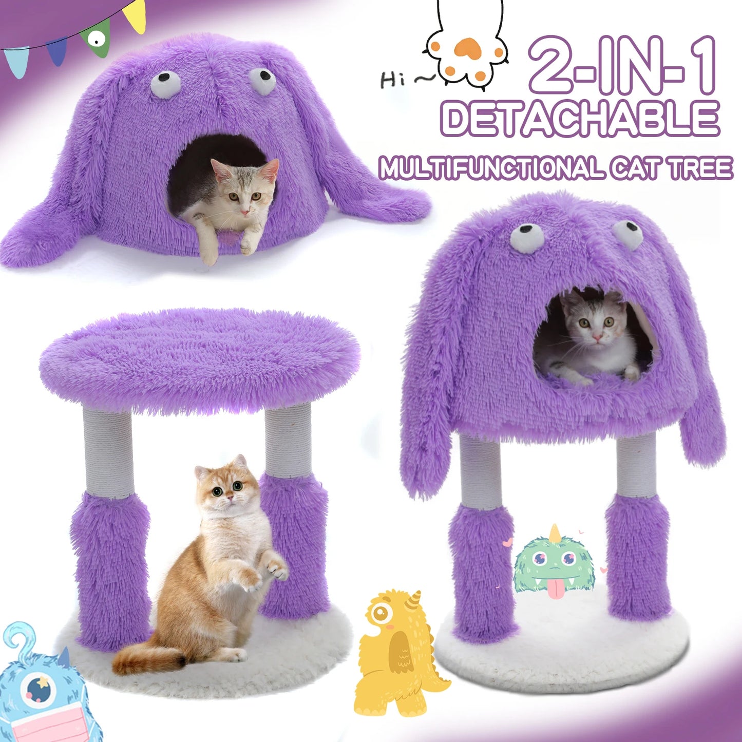 Monster Series Cat Tree Tower Funny Ears and Eyes Purple