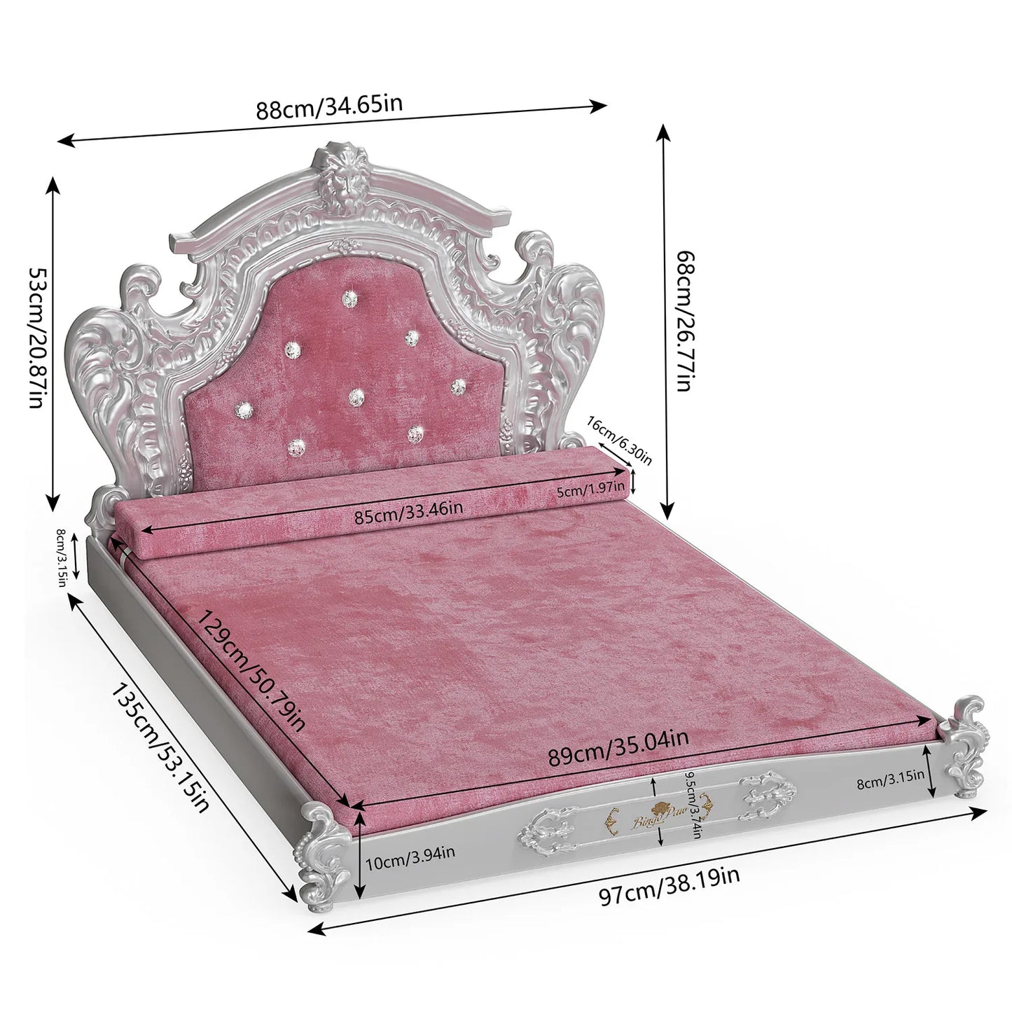 Bingopaw Luxury Pet Bed with Headboard, Dutch Velvet