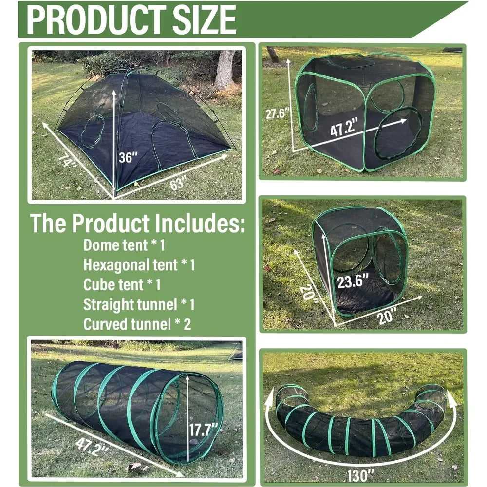6-in-1 Outdoor Cat Play Tunnels - With 3 Tents and 3 Tunnels