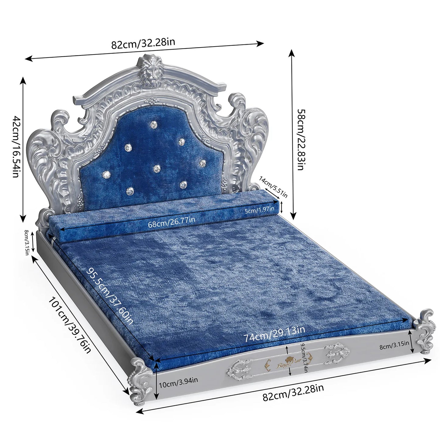 Bingopaw Luxury Pet Bed with Headboard, Dutch Velvet