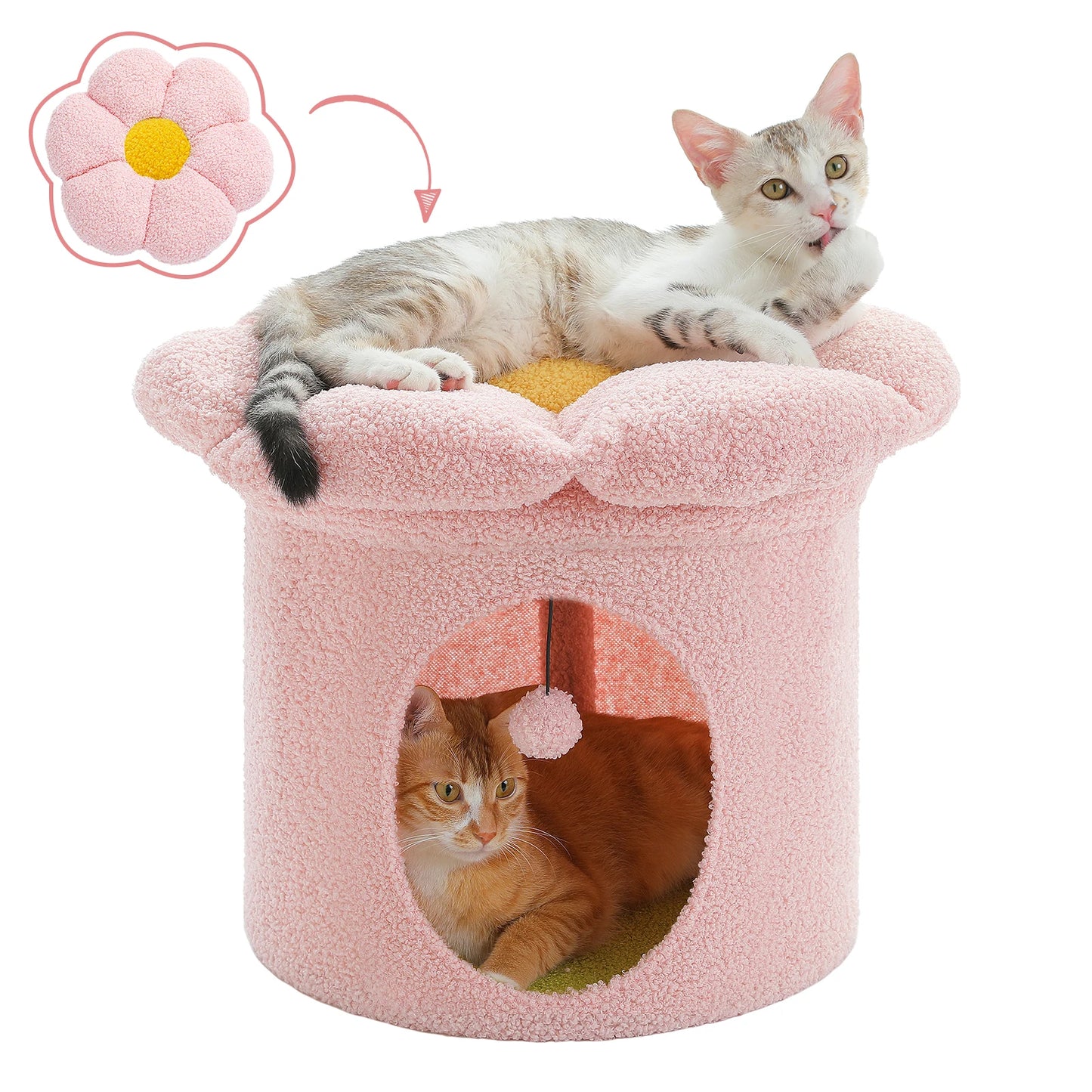 Large Cat House with Removable Flower Cat Bed,