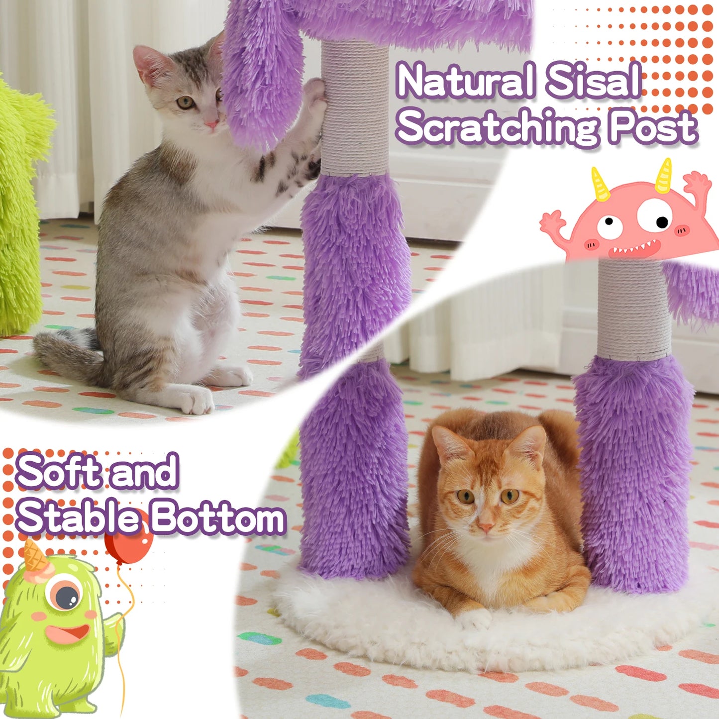 Monster Series Cat Tree Tower Funny Ears and Eyes Purple