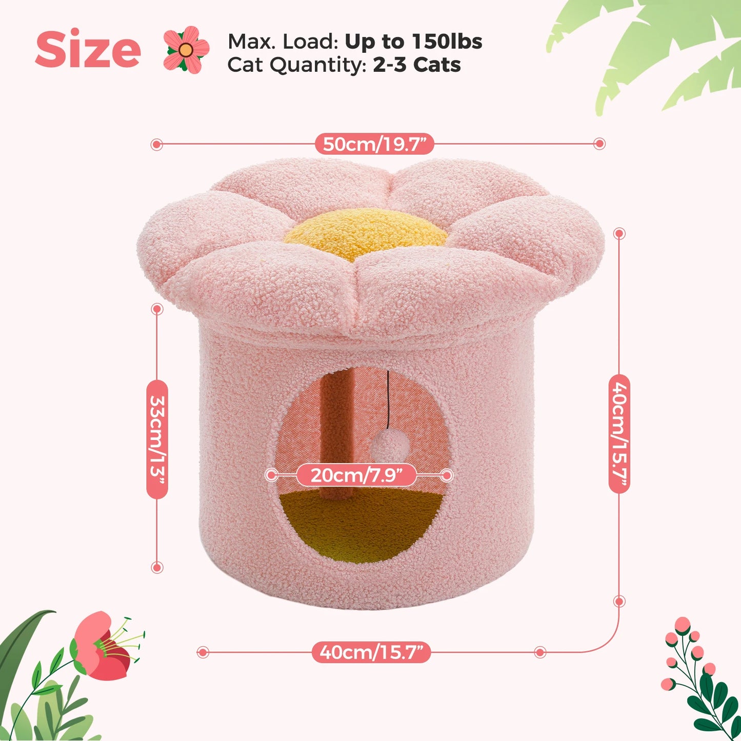 Large Cat House with Removable Flower Cat Bed,