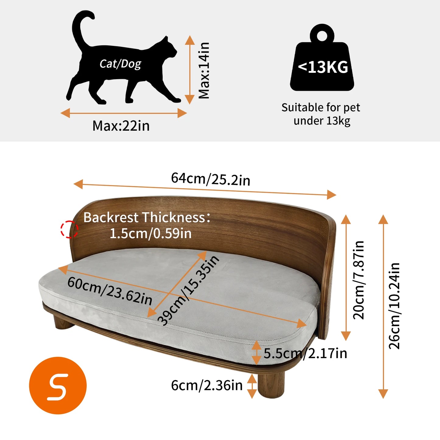 BingoPaw S/M Elevated Cat Bed Wooden Indoor Cat Couch Bed,