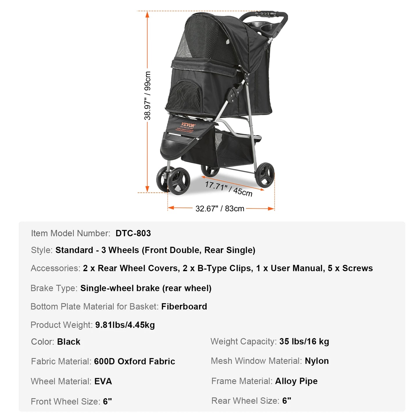 VEVOR Pet Stroller Carrier Dog Cat Strollers Lightweight
