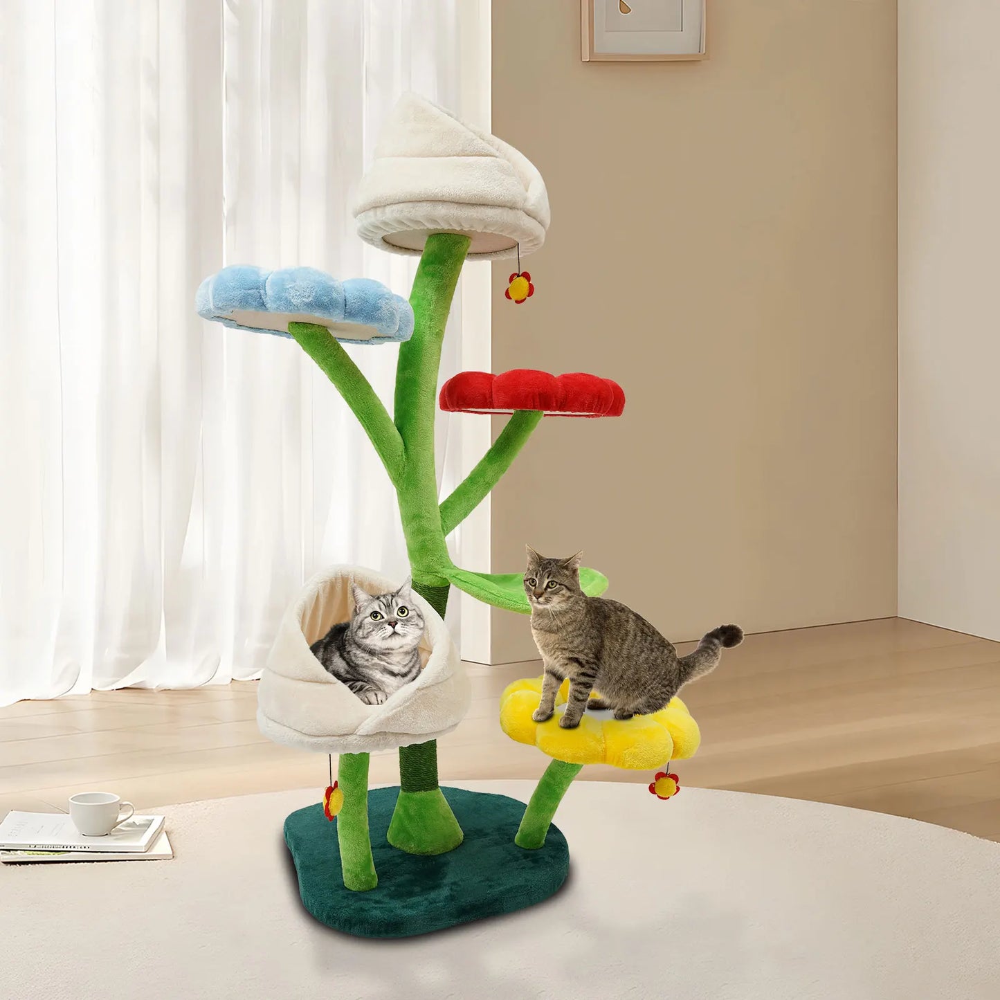 6 Tiers Large Cat Tree, Leaf-shape Hammock