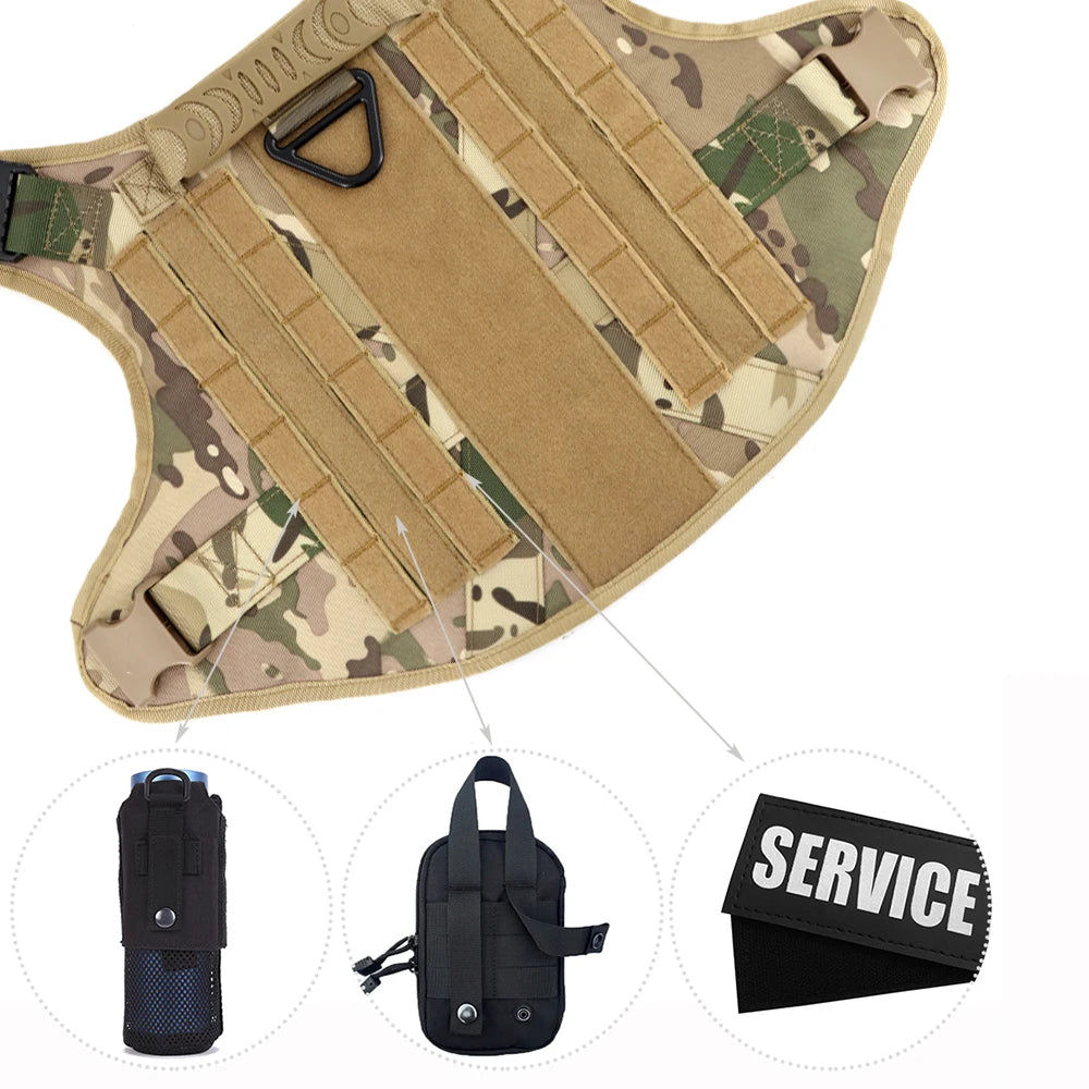 Large Dog Harness Collar Leash Bags Patches Set Training Vests Tactical Dogs
