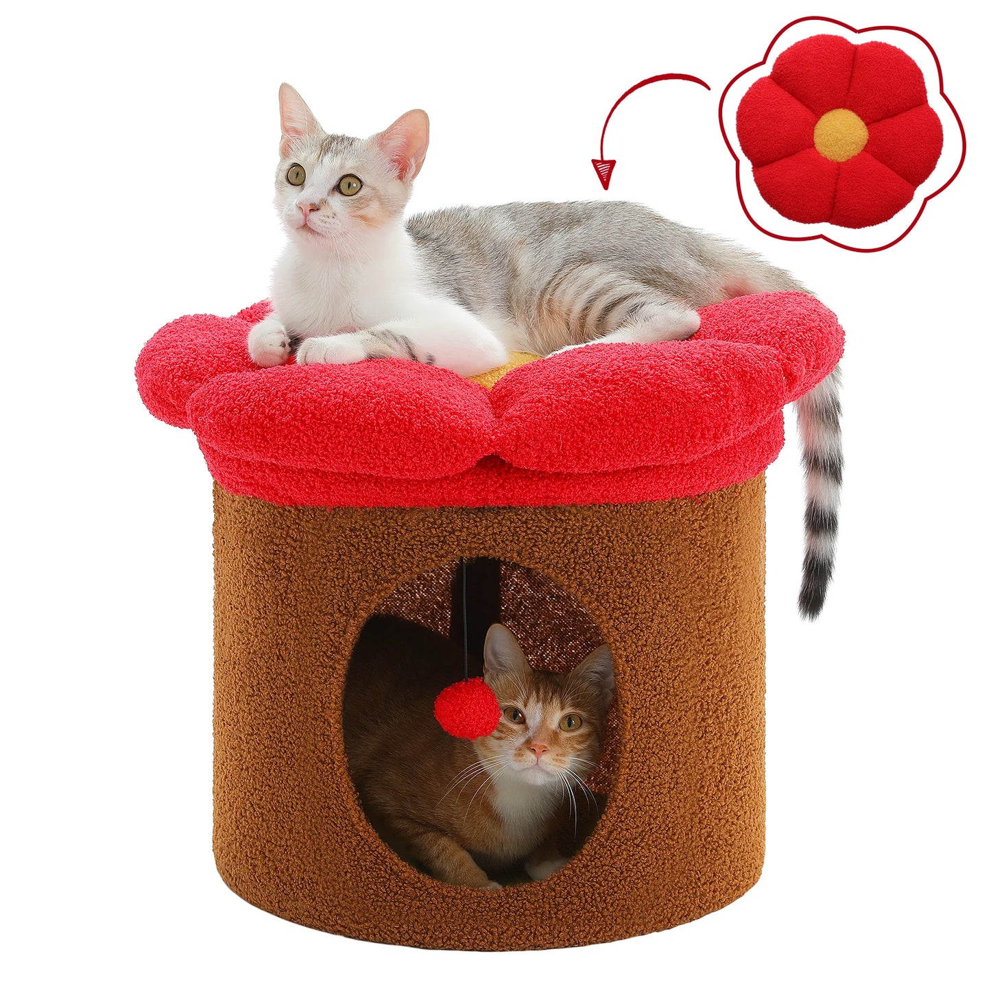 Large Cat House with Removable Flower Cat Bed,