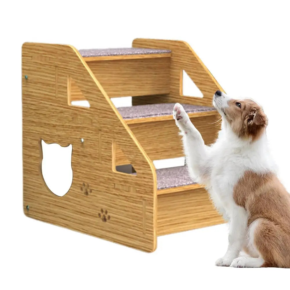 Pet Stairs 3-Level Wood For Medium/Small Dogs Cats