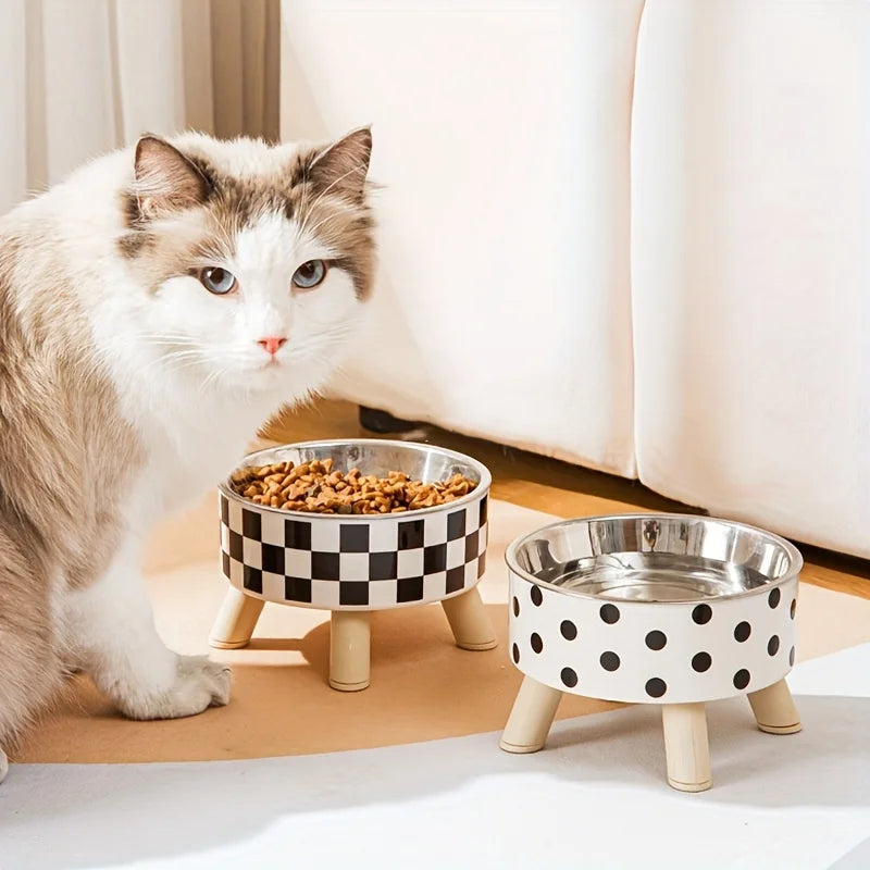 Elevated stainless steel cat bowl with neck protection design  1pc