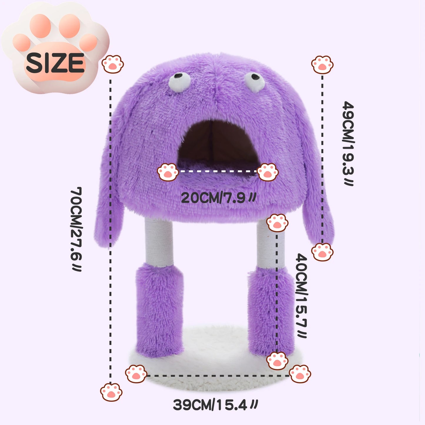 Monster Series Cat Tree Tower Funny Ears and Eyes Purple