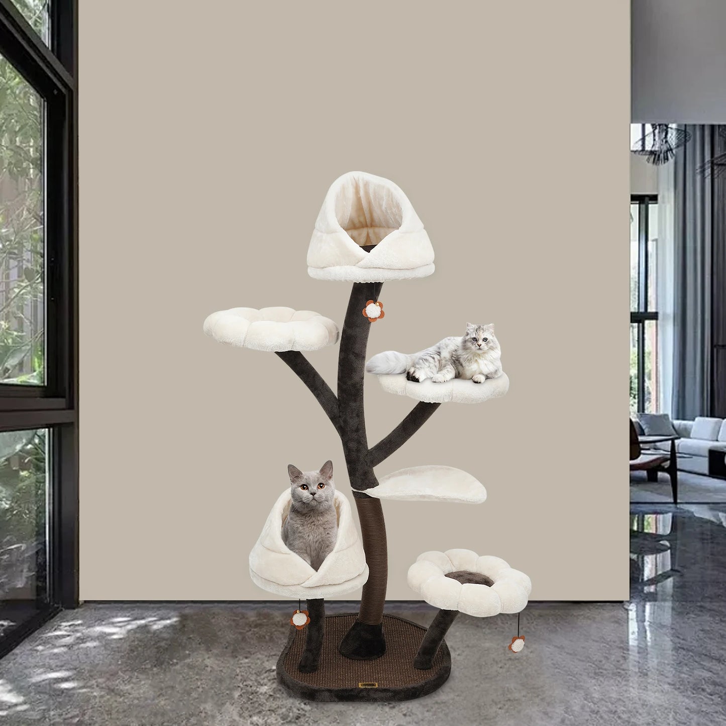 6 Tiers Large Cat Tree, Leaf-shape Hammock