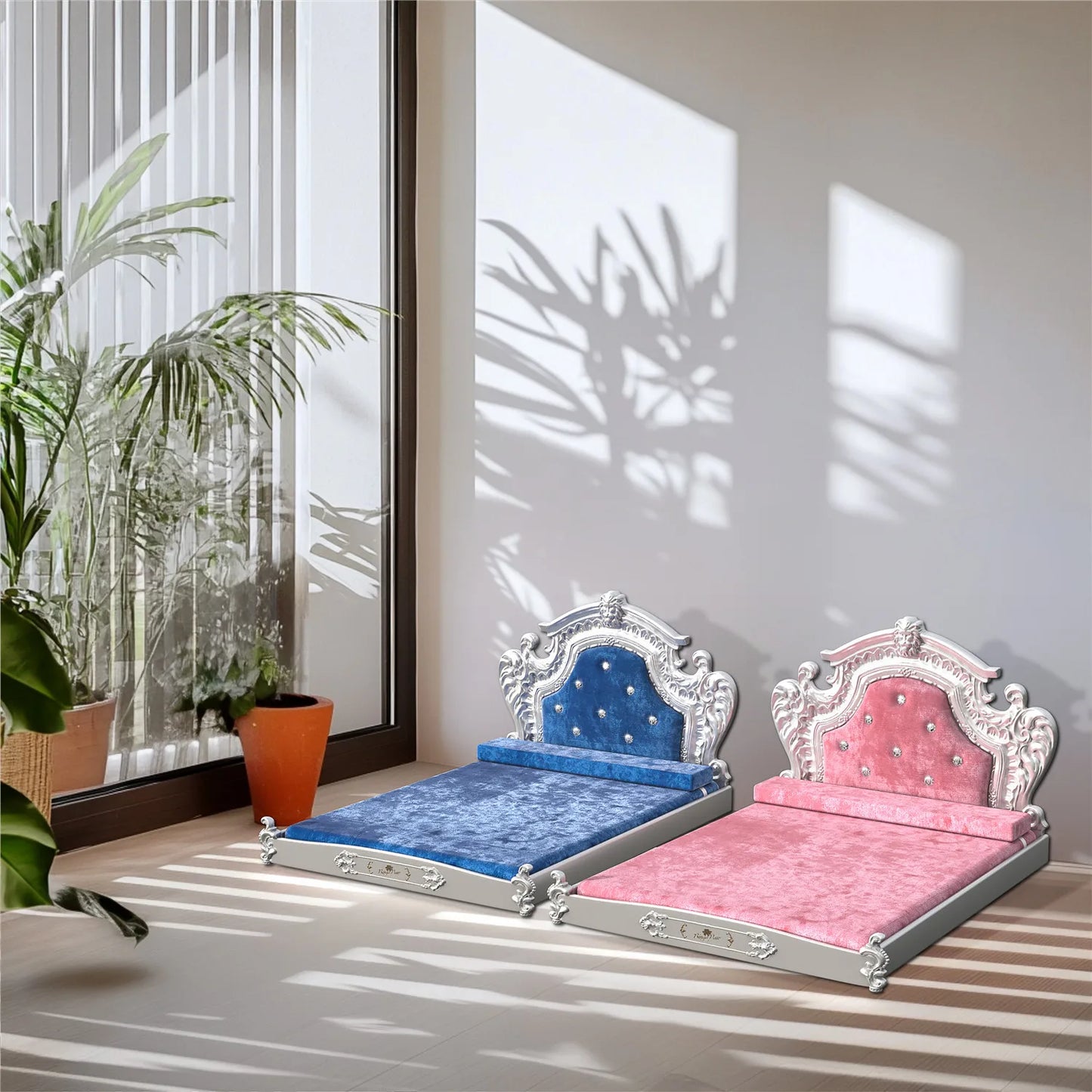 Bingopaw Luxury Pet Bed with Headboard, Dutch Velvet