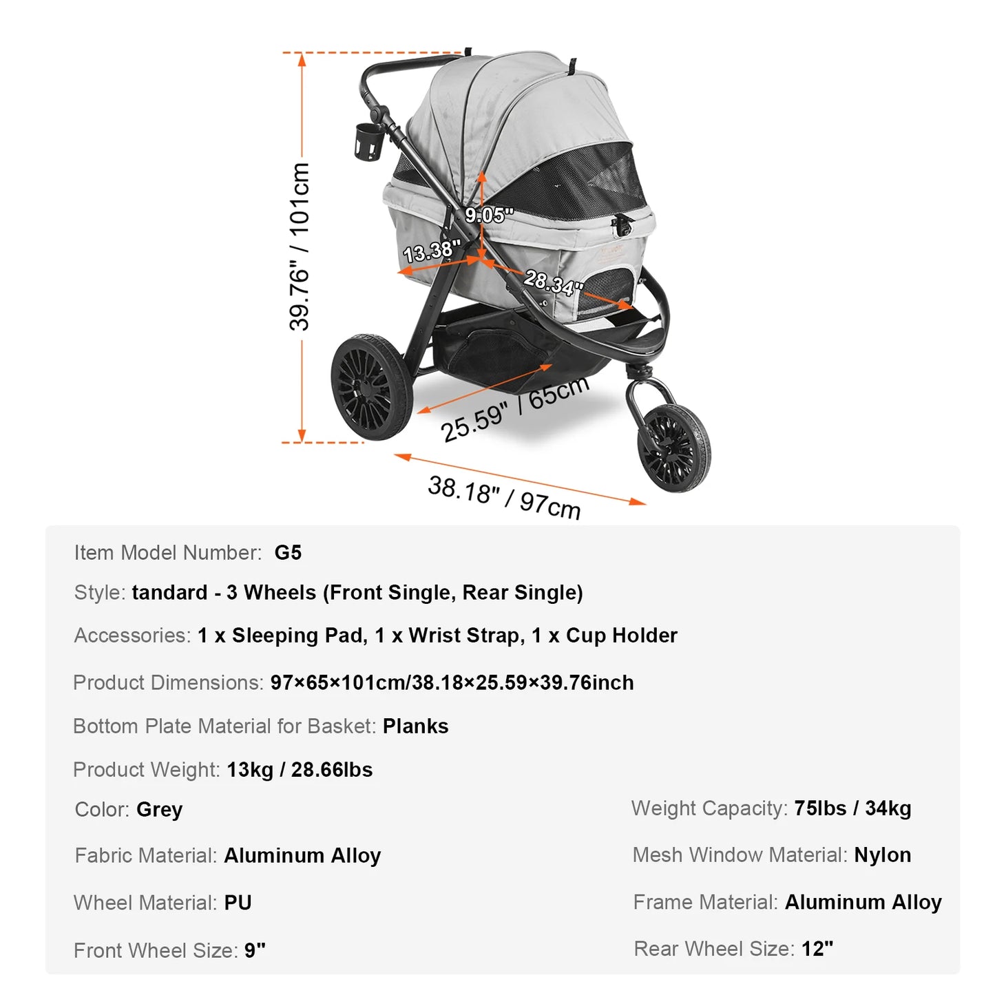 VEVOR Pet Stroller Carrier Dog Cat Strollers Lightweight
