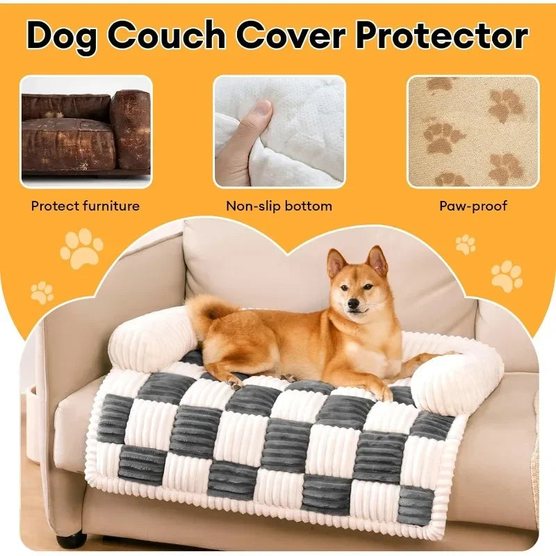 Pet Mat for Furniture Cream Square Plaid  Couch Cover
