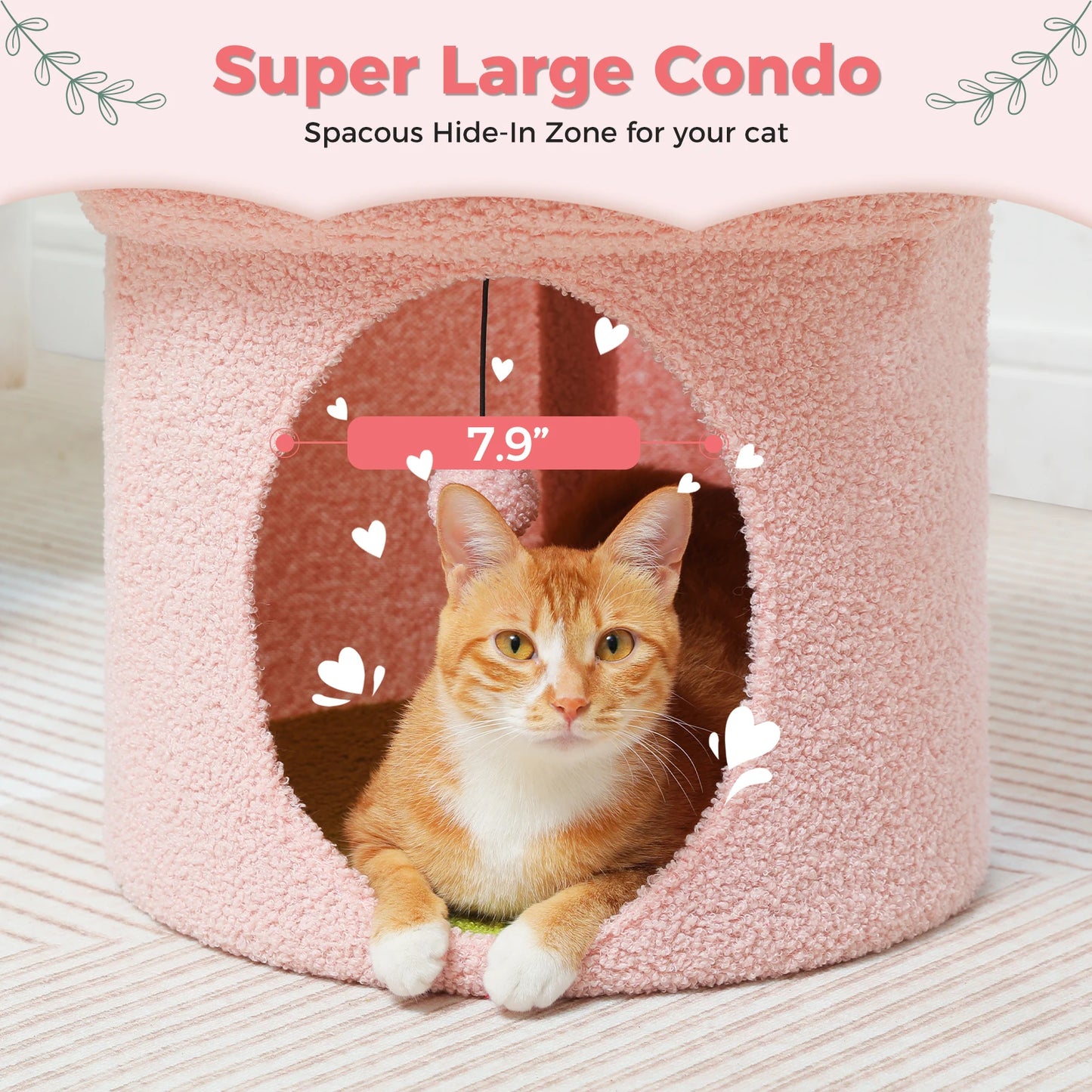 Large Cat House with Removable Flower Cat Bed,