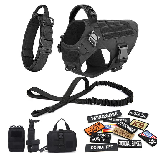 Large Dog Harness Collar Leash Bags Patches Set Training Vests Tactical Dogs