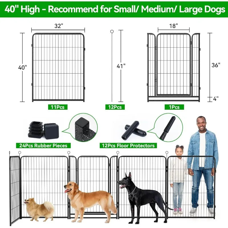 Dog Playpen Outdoor Extra Wide 12 Panels Heavy Duty  Dog Fence 40" Height