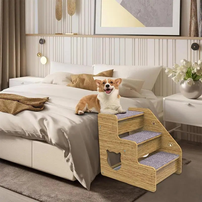 Pet Stairs 3-Level Wood For Medium/Small Dogs Cats