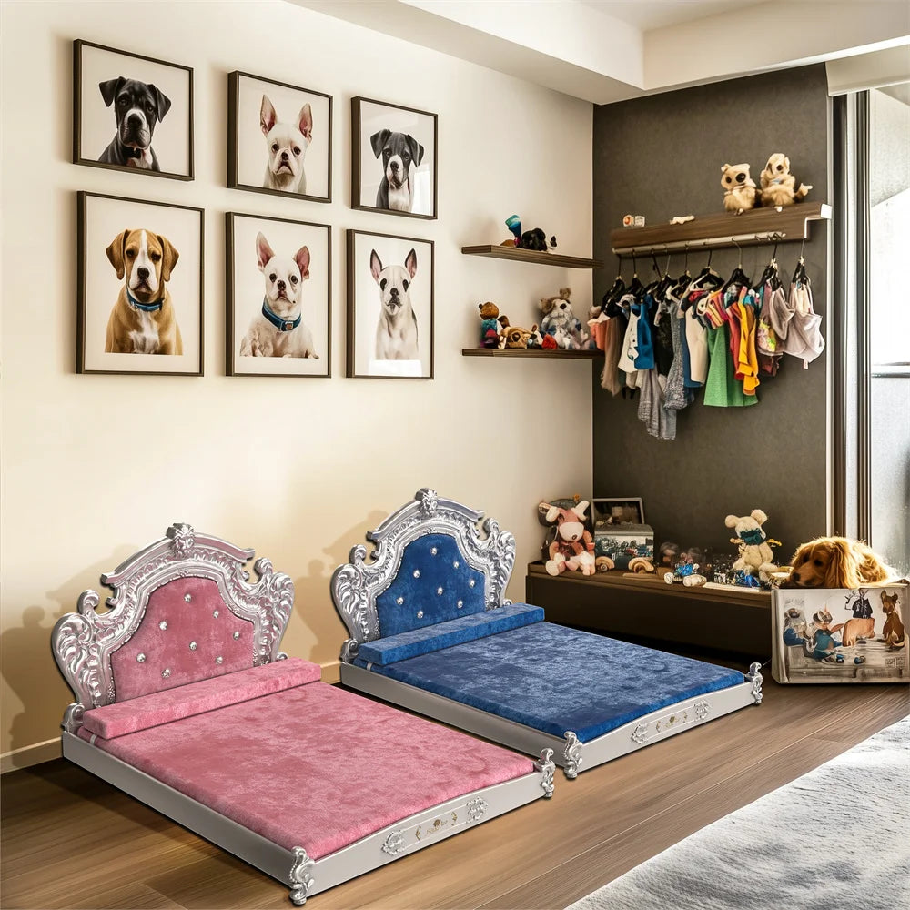 Stunning Large Dog Bed with Headboard Velvet Pet Sofa Bed