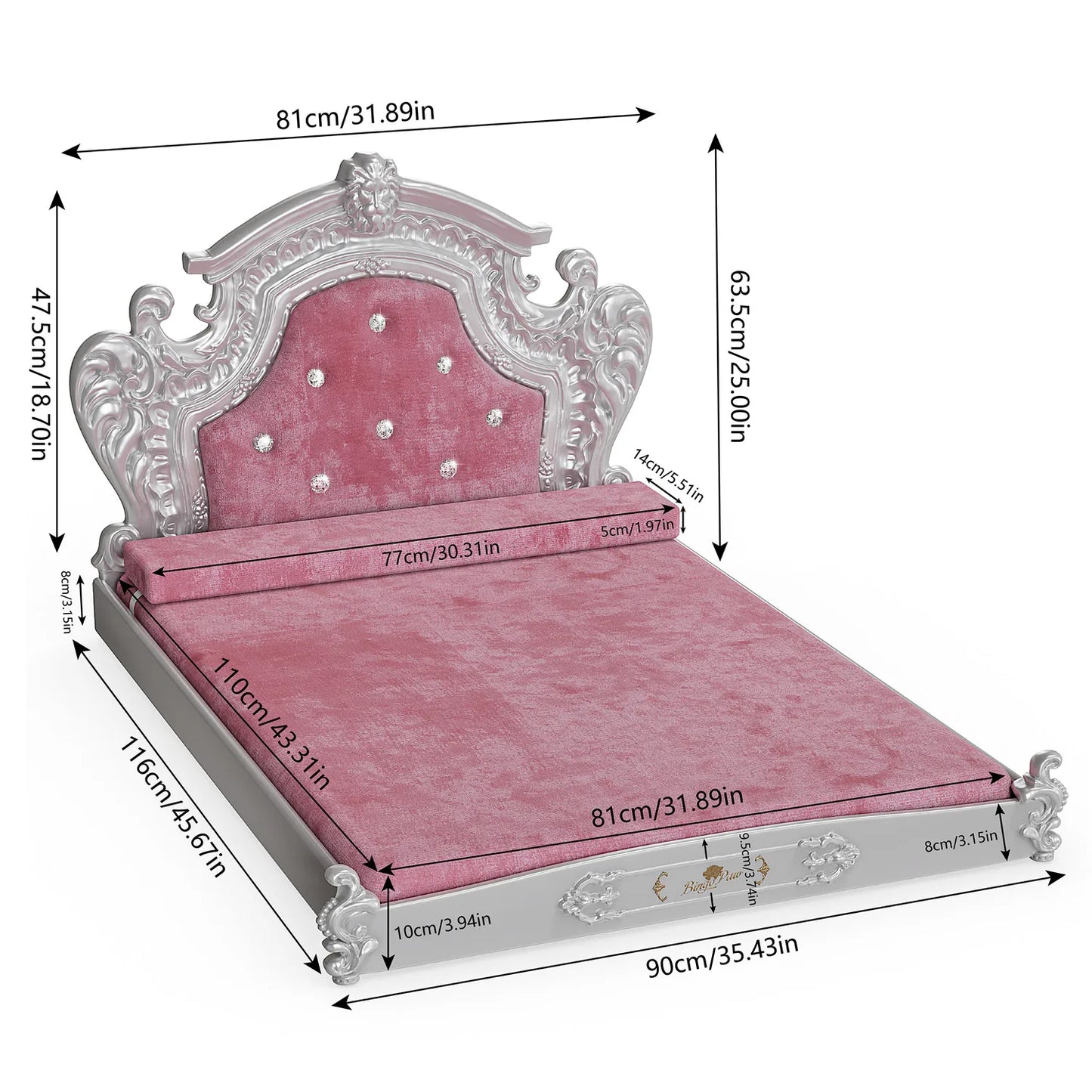 Bingopaw Luxury Pet Bed with Headboard, Dutch Velvet